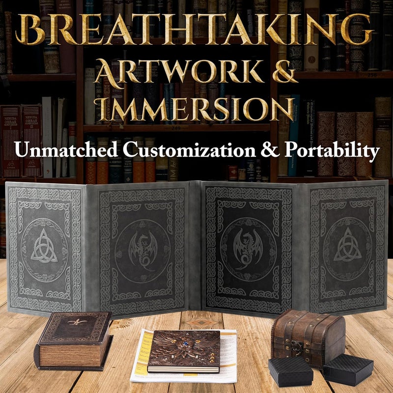 Soar Forge DM Screen for DND with 4 Wider Panels - Crystal Clear GM Pockets - Embossed Faux Leather Dungeon Master Screen with Celtic Knot & Dragon Design for D&D 5e & More - Image 2